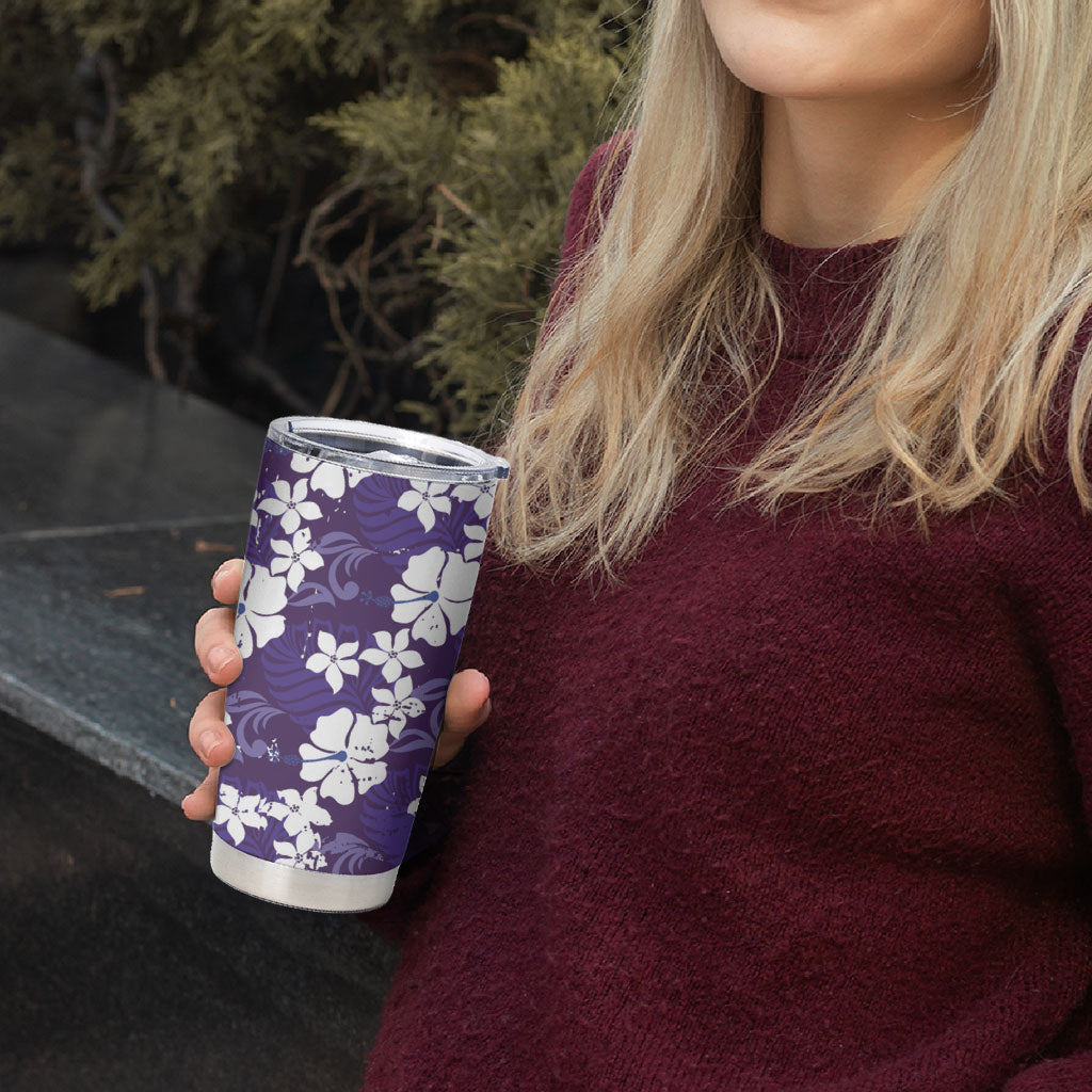 Purple Hawaiian Hibiscus Monstera Tumbler Cup Grunge Stylized LT01 - Polynesian Pride