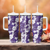 Purple Hawaiian Hibiscus Monstera Tumbler With Handle Grunge Stylized