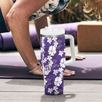Purple Hawaiian Hibiscus Monstera Tumbler With Handle Grunge Stylized