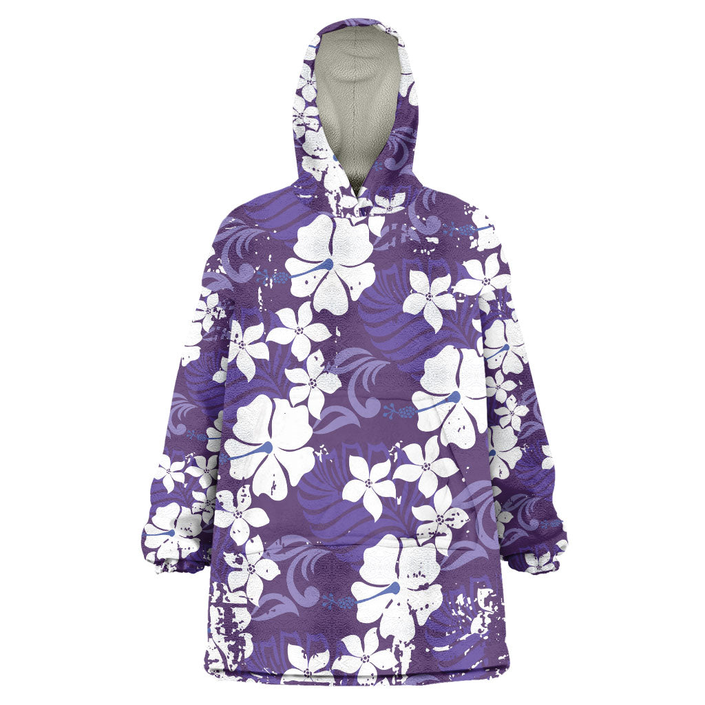 Purple Hawaiian Hibiscus Monstera Wearable Blanket Hoodie Grunge Stylized LT01 One Size Purple - Polynesian Pride