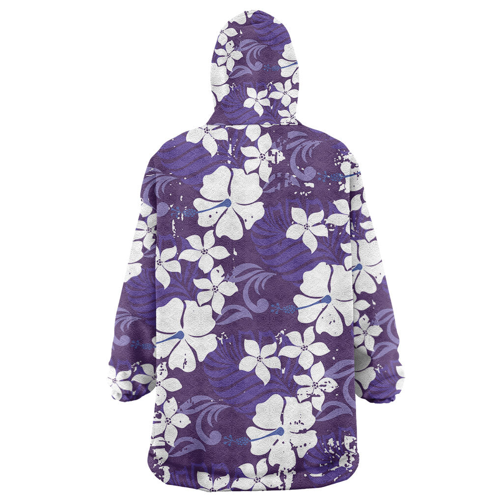 Purple Hawaiian Hibiscus Monstera Wearable Blanket Hoodie Grunge Stylized LT01 - Polynesian Pride