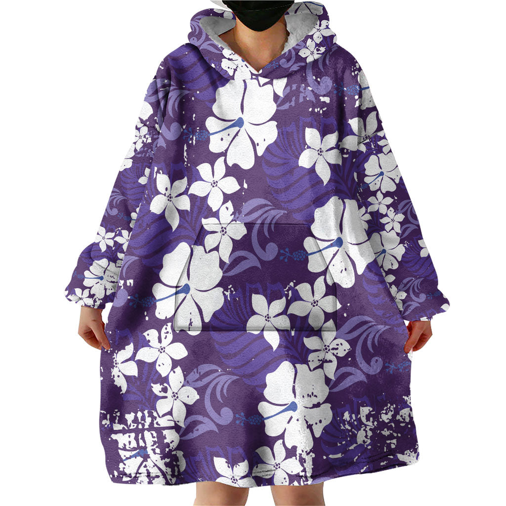Purple Hawaiian Hibiscus Monstera Wearable Blanket Hoodie Grunge Stylized LT01 - Polynesian Pride