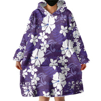 Purple Hawaiian Hibiscus Monstera Wearable Blanket Hoodie Grunge Stylized LT01 - Polynesian Pride