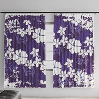 Purple Hawaiian Hibiscus Monstera Window Curtain Grunge Stylized