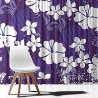 Purple Hawaiian Hibiscus Monstera Window Curtain Grunge Stylized