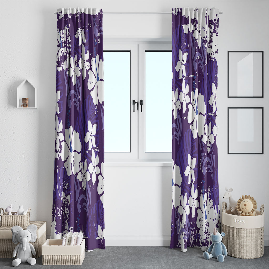 Purple Hawaiian Hibiscus Monstera Window Curtain Grunge Stylized
