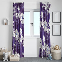 Purple Hawaiian Hibiscus Monstera Window Curtain Grunge Stylized