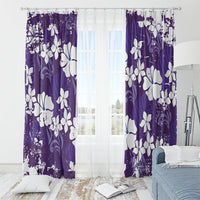 Purple Hawaiian Hibiscus Monstera Window Curtain Grunge Stylized