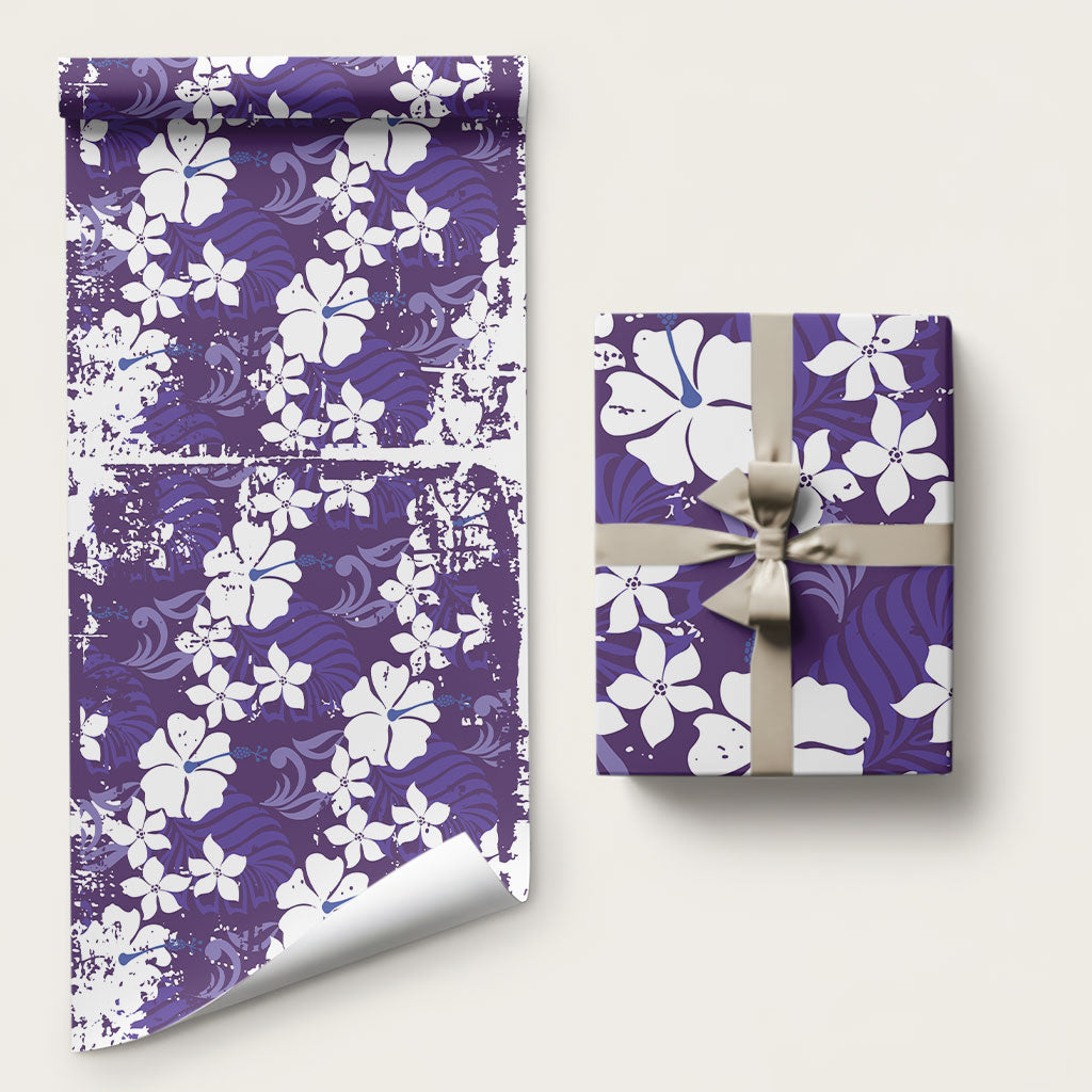 Purple Hawaiian Hibiscus Monstera Wrapping Paper Grunge Stylized