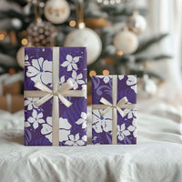 Purple Hawaiian Hibiscus Monstera Wrapping Paper Grunge Stylized