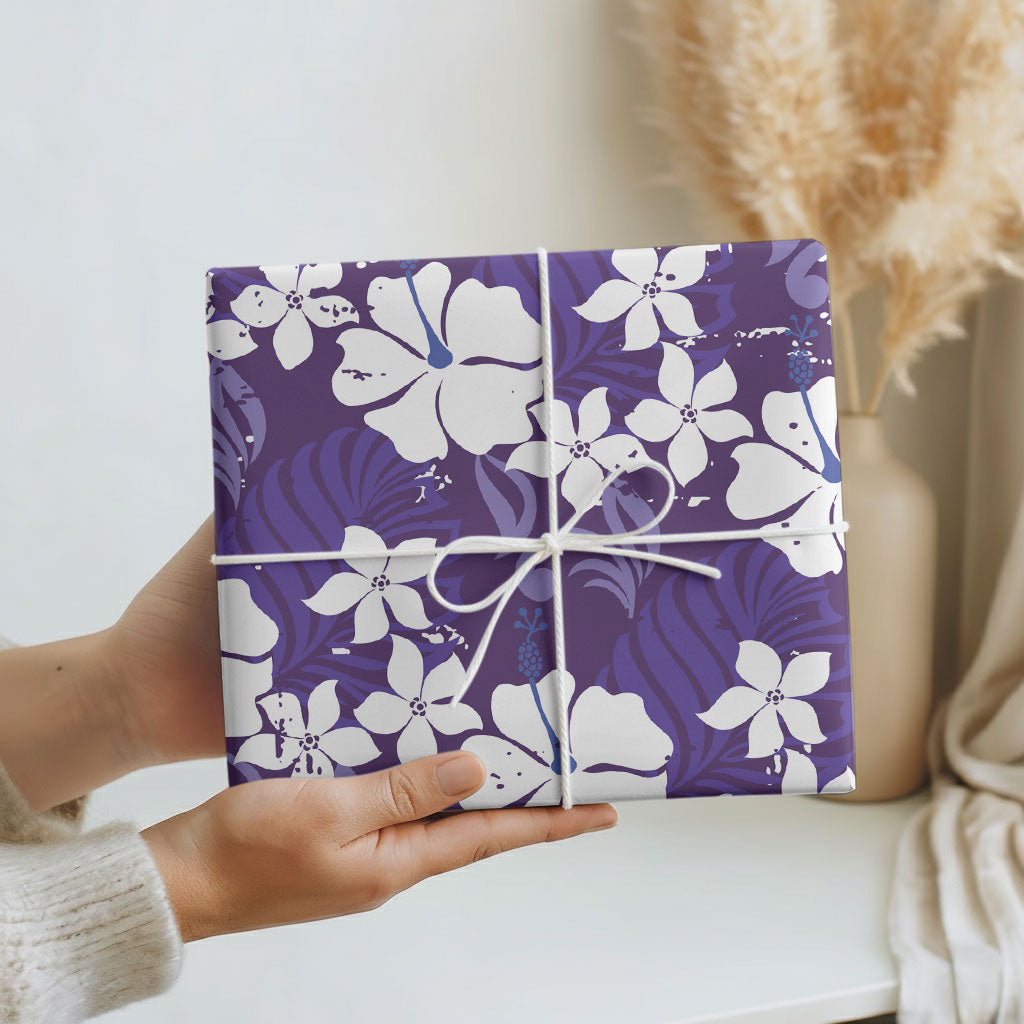 Purple Hawaiian Hibiscus Monstera Wrapping Paper Grunge Stylized