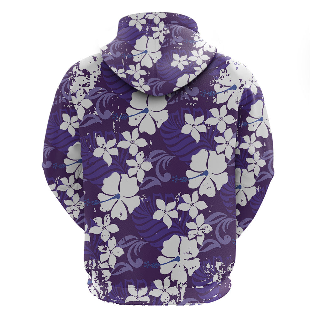 Purple Hawaiian Hibiscus Monstera Zip Hoodie Grunge Stylized