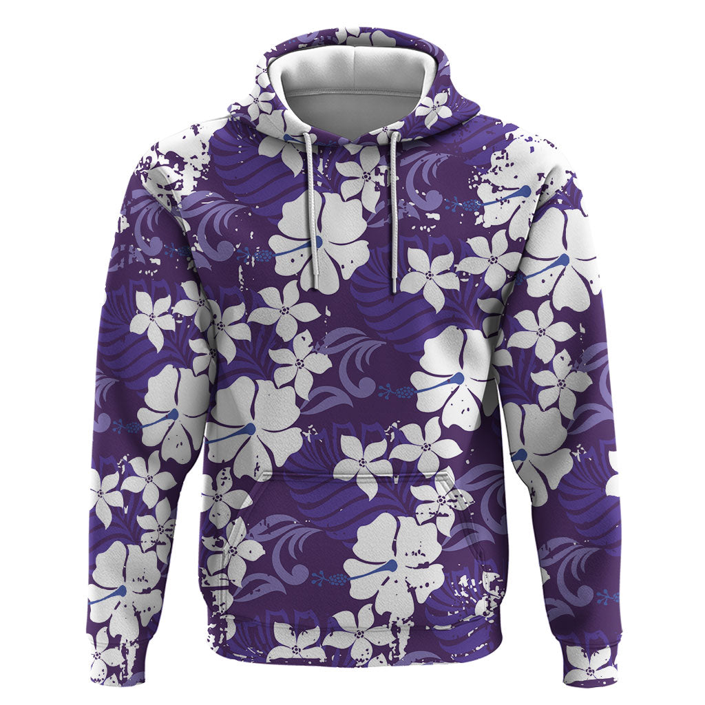 Purple Hawaiian Hibiscus Monstera Zip Hoodie Grunge Stylized