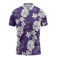 Purple Hawaiian Hibiscus Monstera Zipper Polo Shirt Grunge Stylized