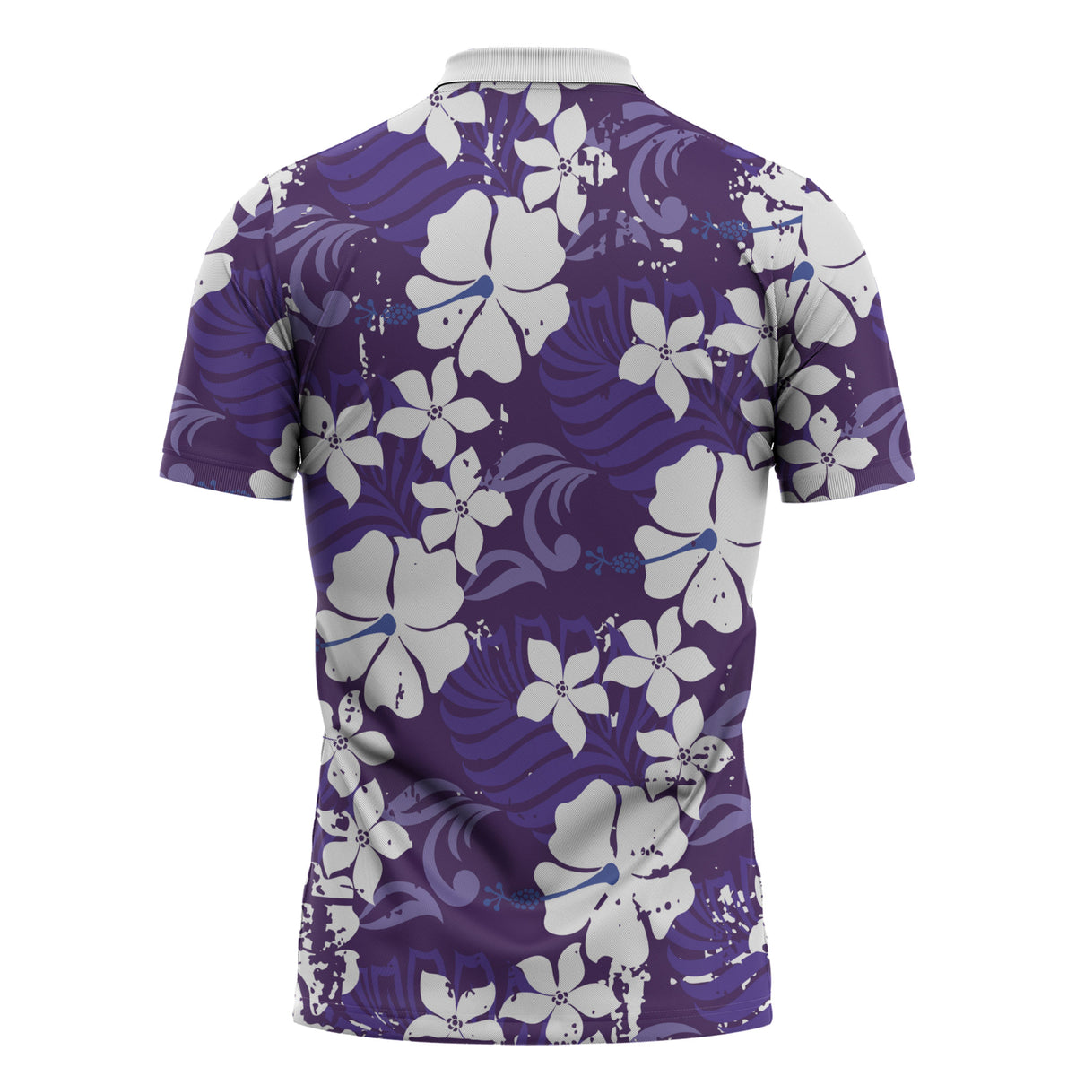 Purple Hawaiian Hibiscus Monstera Zipper Polo Shirt Grunge Stylized