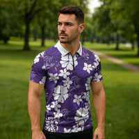 Purple Hawaiian Hibiscus Monstera Zipper Polo Shirt Grunge Stylized