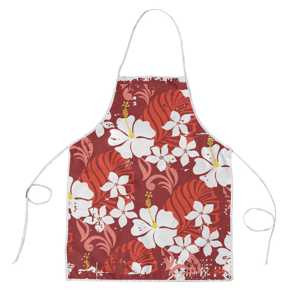 Red Hawaiian Hibiscus Monstera Apron Grunge Stylized LT01 Red - Polynesian Pride