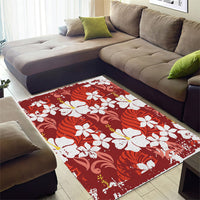Red Hawaiian Hibiscus Monstera Area Rug Grunge Stylized