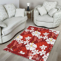 Red Hawaiian Hibiscus Monstera Area Rug Grunge Stylized