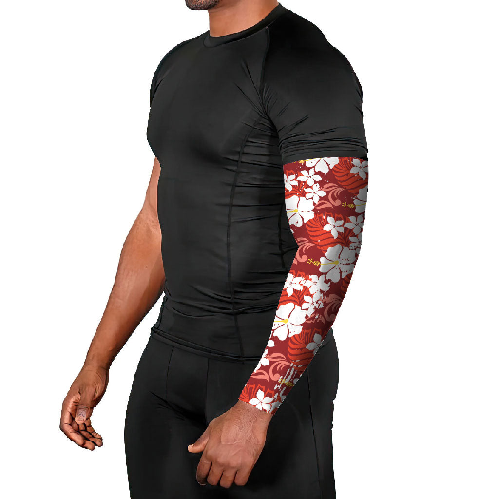 Red Hawaiian Hibiscus Monstera Arm Sleeves Grunge Stylized