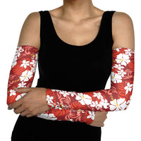 Red Hawaiian Hibiscus Monstera Arm Sleeves Grunge Stylized