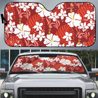 Red Hawaiian Hibiscus Monstera Auto Sun Shade Grunge Stylized