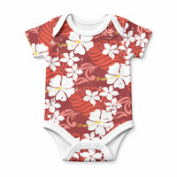 Red Hawaiian Hibiscus Monstera Baby Onesie Grunge Stylized LT01 Red - Polynesian Pride