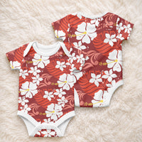 Red Hawaiian Hibiscus Monstera Baby Onesie Grunge Stylized LT01 - Polynesian Pride