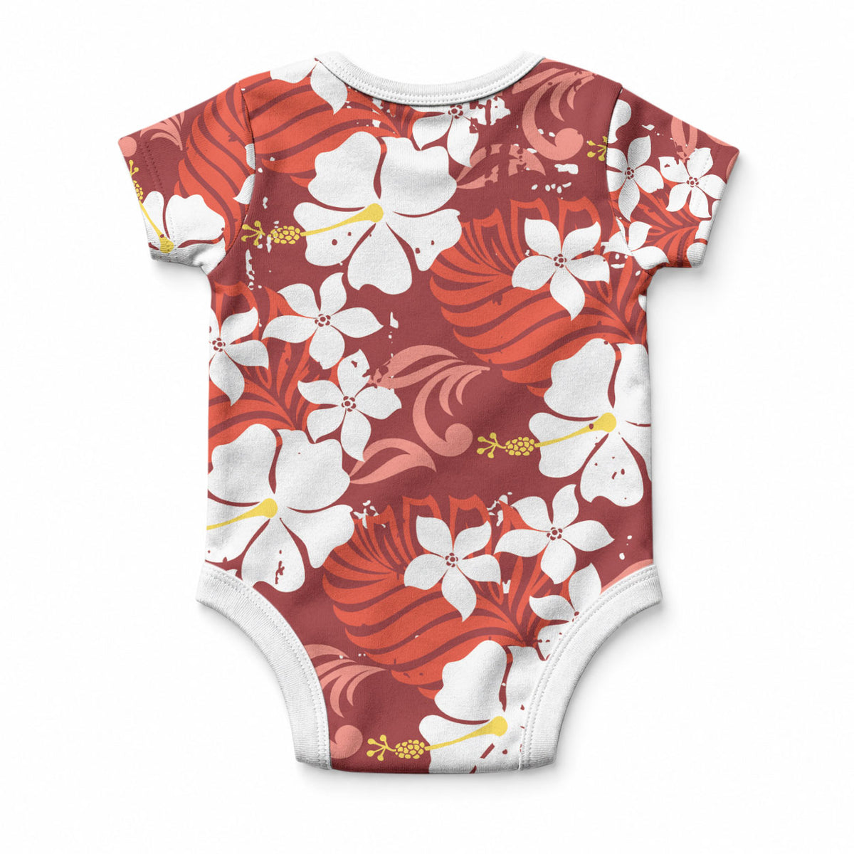 Red Hawaiian Hibiscus Monstera Baby Onesie Grunge Stylized LT01 - Polynesian Pride