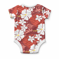 Red Hawaiian Hibiscus Monstera Baby Onesie Grunge Stylized LT01 - Polynesian Pride