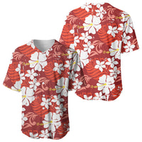 Red Hawaiian Hibiscus Monstera Baseball Jersey Grunge Stylized