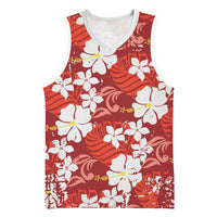 Red Hawaiian Hibiscus Monstera Basketball Jersey Grunge Stylized