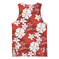 Red Hawaiian Hibiscus Monstera Basketball Jersey Grunge Stylized