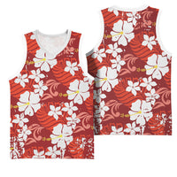 Red Hawaiian Hibiscus Monstera Basketball Jersey Grunge Stylized