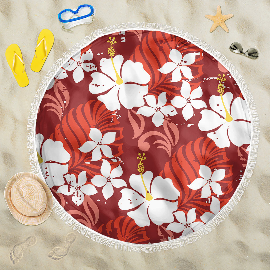Red Hawaiian Hibiscus Monstera Beach Blanket Grunge Stylized LT01 One Size 150cm Red - Polynesian Pride