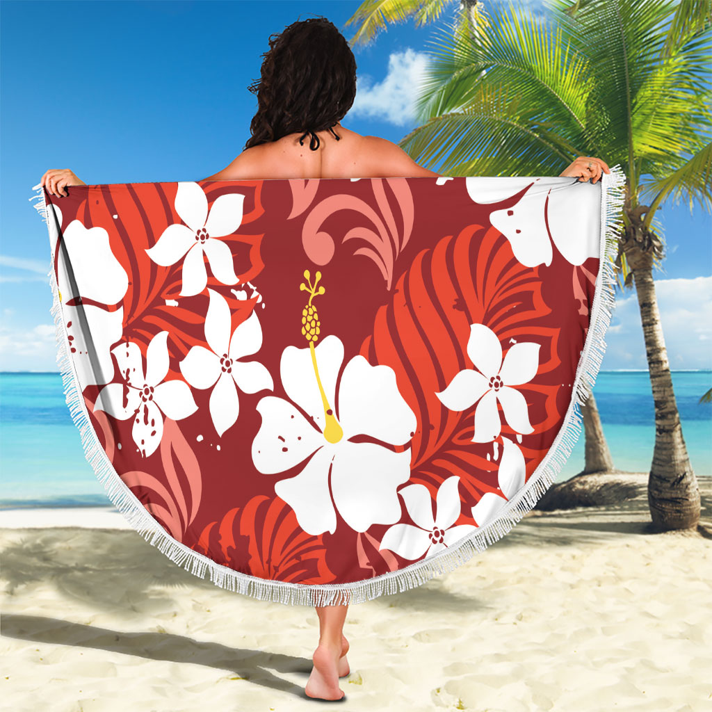 Red Hawaiian Hibiscus Monstera Beach Blanket Grunge Stylized LT01 - Polynesian Pride