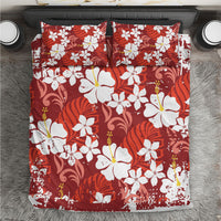 Red Hawaiian Hibiscus Monstera Bedding Set Grunge Stylized