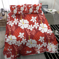 Red Hawaiian Hibiscus Monstera Bedding Set Grunge Stylized
