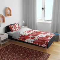 Red Hawaiian Hibiscus Monstera Bedding Set Grunge Stylized
