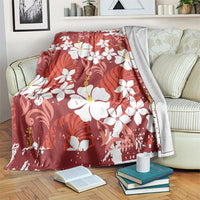 Red Hawaiian Hibiscus Monstera Blanket Grunge Stylized