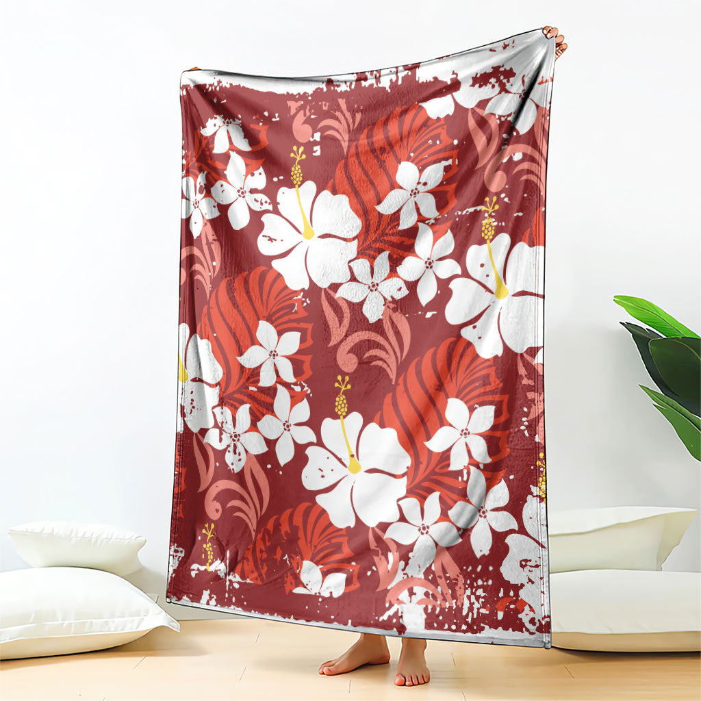 Red Hawaiian Hibiscus Monstera Blanket Grunge Stylized