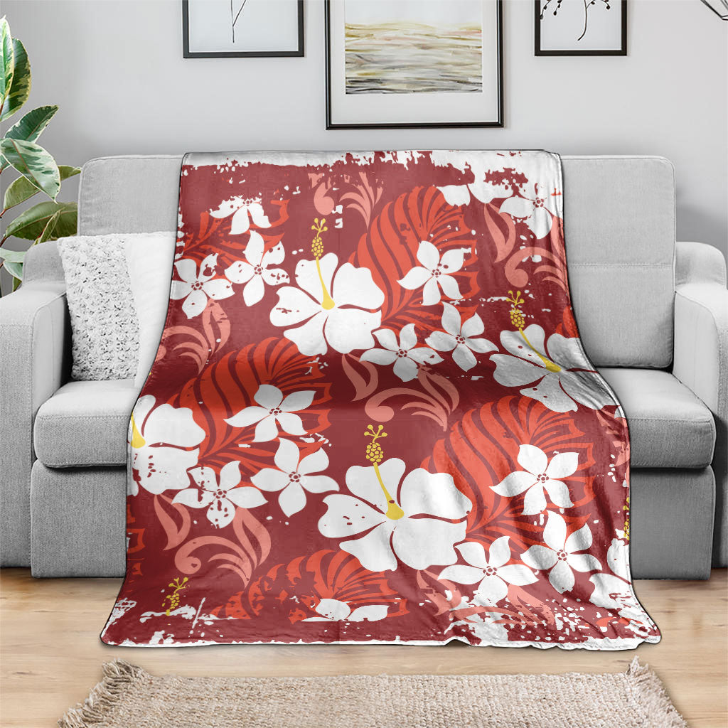 Red Hawaiian Hibiscus Monstera Blanket Grunge Stylized