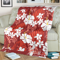 Red Hawaiian Hibiscus Monstera Blanket Grunge Stylized