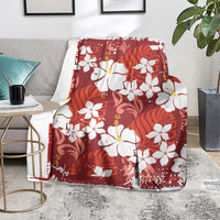 Red Hawaiian Hibiscus Monstera Blanket Grunge Stylized