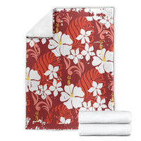 Red Hawaiian Hibiscus Monstera Blanket Grunge Stylized