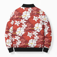 Red Hawaiian Hibiscus Monstera Bomber Puffer Jacket Grunge Stylized