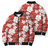 Red Hawaiian Hibiscus Monstera Bomber Puffer Jacket Grunge Stylized