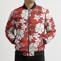 Red Hawaiian Hibiscus Monstera Bomber Puffer Jacket Grunge Stylized