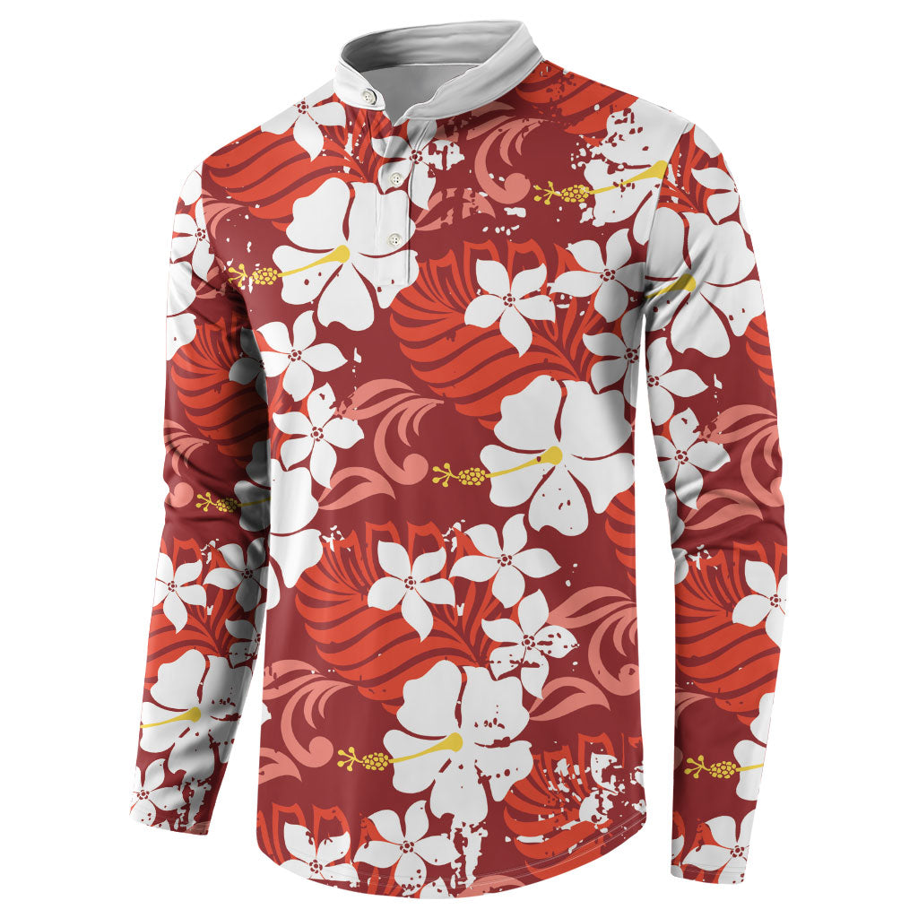 Red Hawaiian Hibiscus Monstera Button Sweatshirt Grunge Stylized