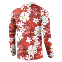 Red Hawaiian Hibiscus Monstera Button Sweatshirt Grunge Stylized